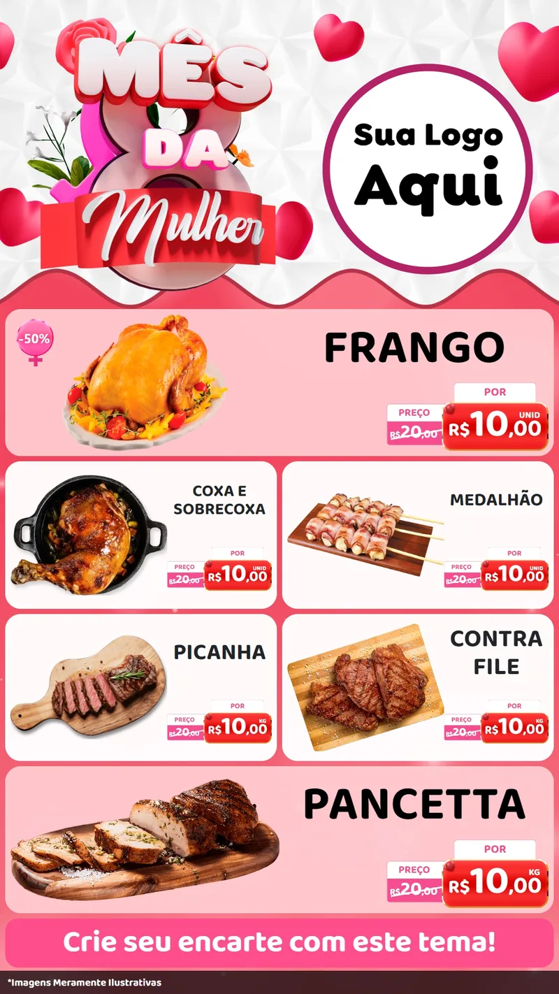 Modelo de TV para TV Vertical com o tema Mês da Mulher para Assados