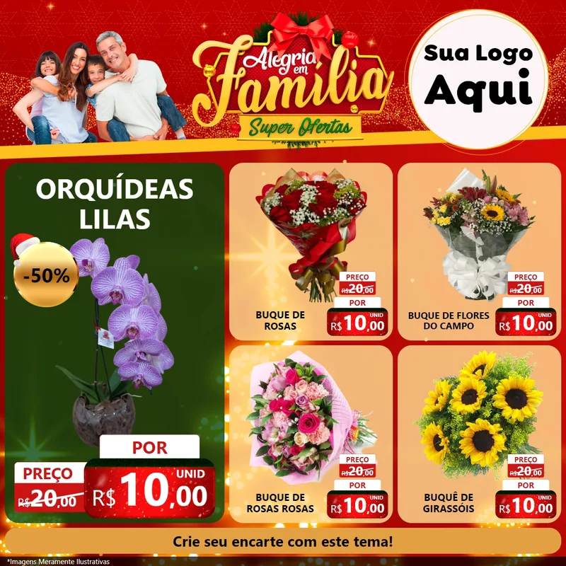 Modelo de Rede Social para Feed Facebook com o tema Alegria em Família Super Ofertas - Natal para Floricultura e jardim