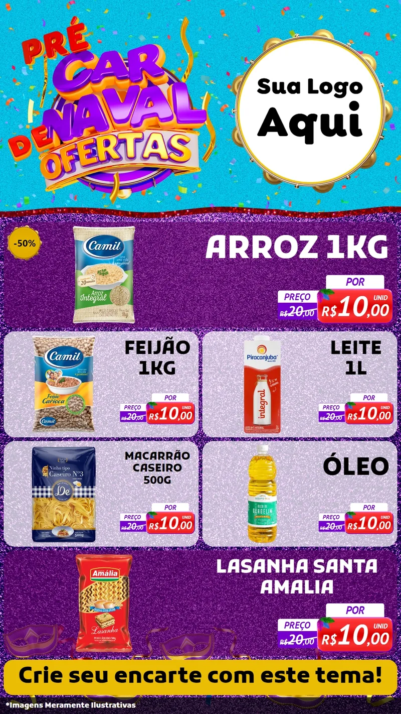 Modelo de TV para TV Vertical com o tema Pré Carnaval de Ofertas para Supermercado