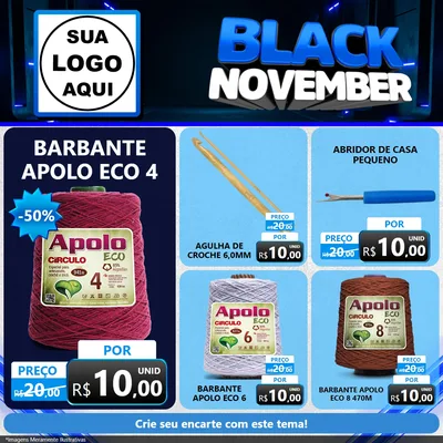 Modelo de Rede Social para Feed Facebook com o tema Black November para Armarinho e Aviamentos
