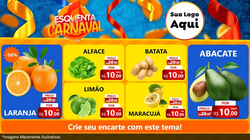 Modelo de TV para TV Horizontal com o tema Esquenta de Carnaval para Hortifrúti