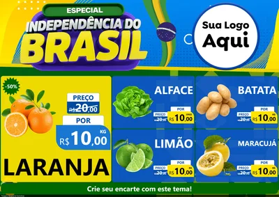 Modelo de Encarte para Encarte A4 Horizontal com o tema Especial Independência do Brasil para Hortifrúti