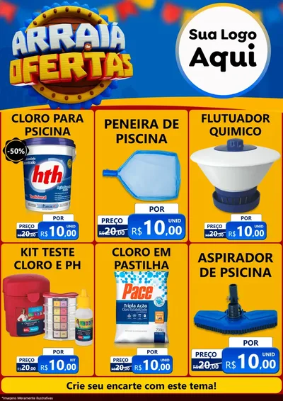 Modelo de Encarte para Encarte A4 Vertical com o tema Arraiá de Ofertas - Junina para Produtos para Piscina