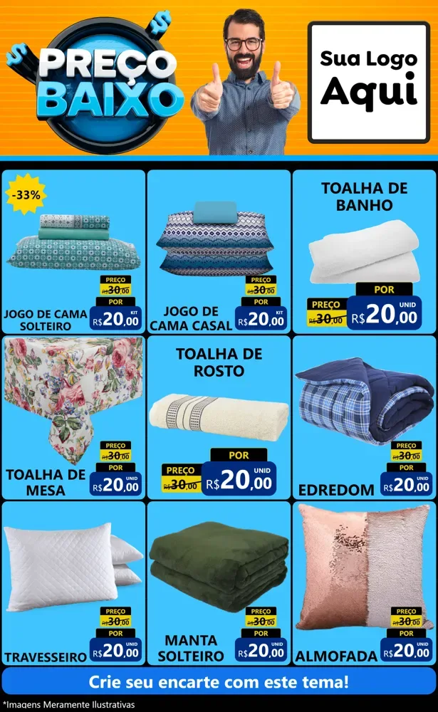 Modelo de Encarte para Encarte Grande com o tema Preço Baixo para Cama, Mesa e Banho