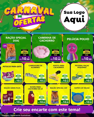 Modelo de Rede Social para Feed Instagram com o tema Carnaval de Ofertas para Pet Shop