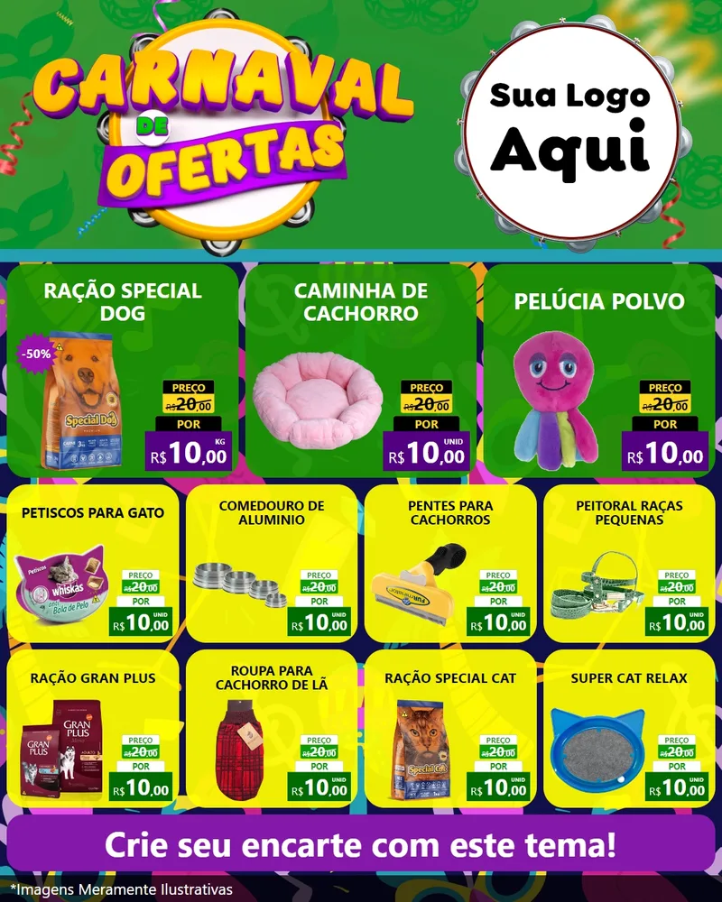 Modelo de Rede Social para Feed Instagram com o tema Carnaval de Ofertas para Pet Shop