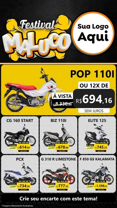 Modelo de Rede Social para Stories com o tema Festival Maluco para Concessionaria de Motos