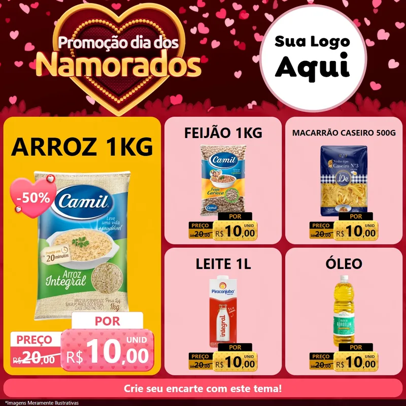 Modelo de Rede Social para Feed Facebook com o tema Promoção Dia Dos Namorados para Supermercado