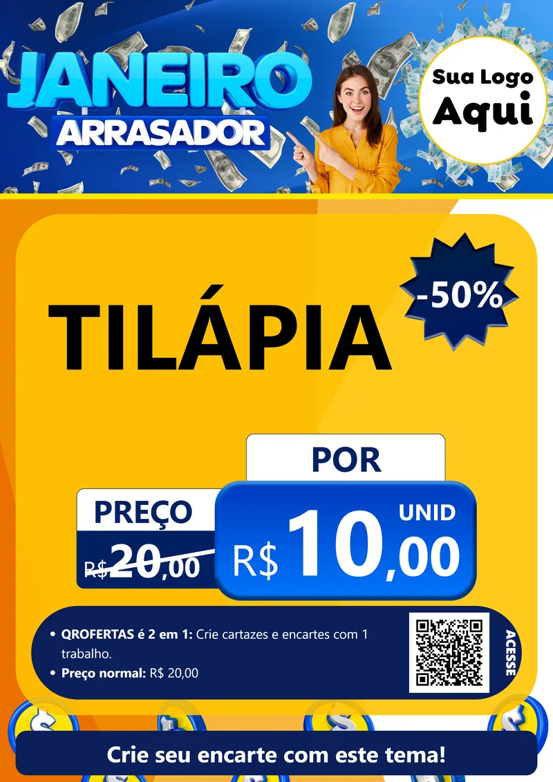 Modelo de Cartaz para Cartaz A4 Vertical com o tema Janeiro Arrasador para Peixaria