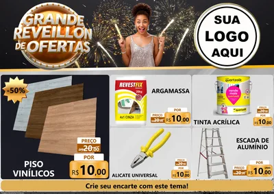 Modelo de Encarte para Encarte A4 Horizontal com o tema Grande Réveillon de Ofertas para Material para Construção