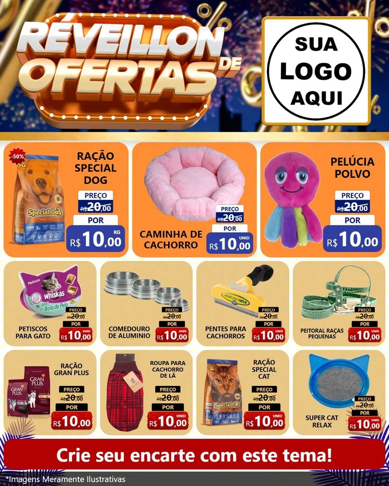 Modelo de Rede Social para Feed Instagram com o tema Réveillon de Ofertas para Pet Shop