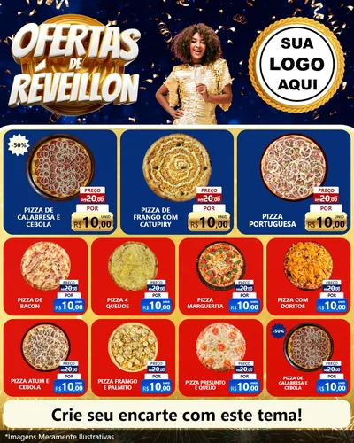 Modelo de Rede Social para Feed Instagram com o tema Ofertas de Réveillon para Pizzaria