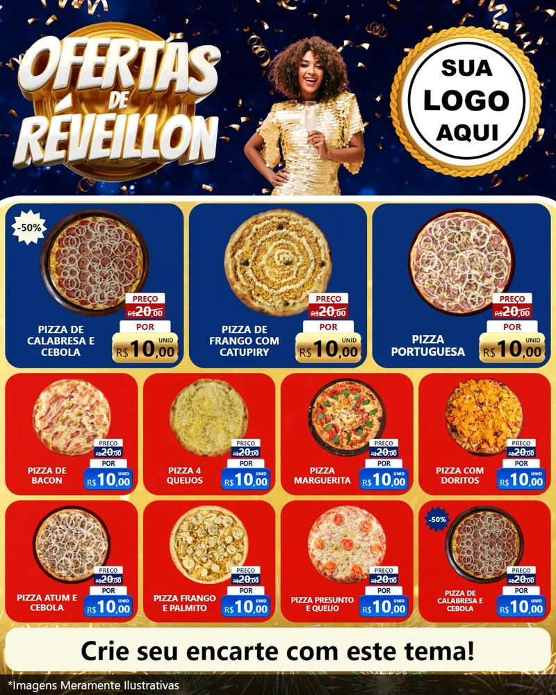 Modelo de Rede Social para Feed Instagram com o tema Ofertas de Réveillon para Pizzaria