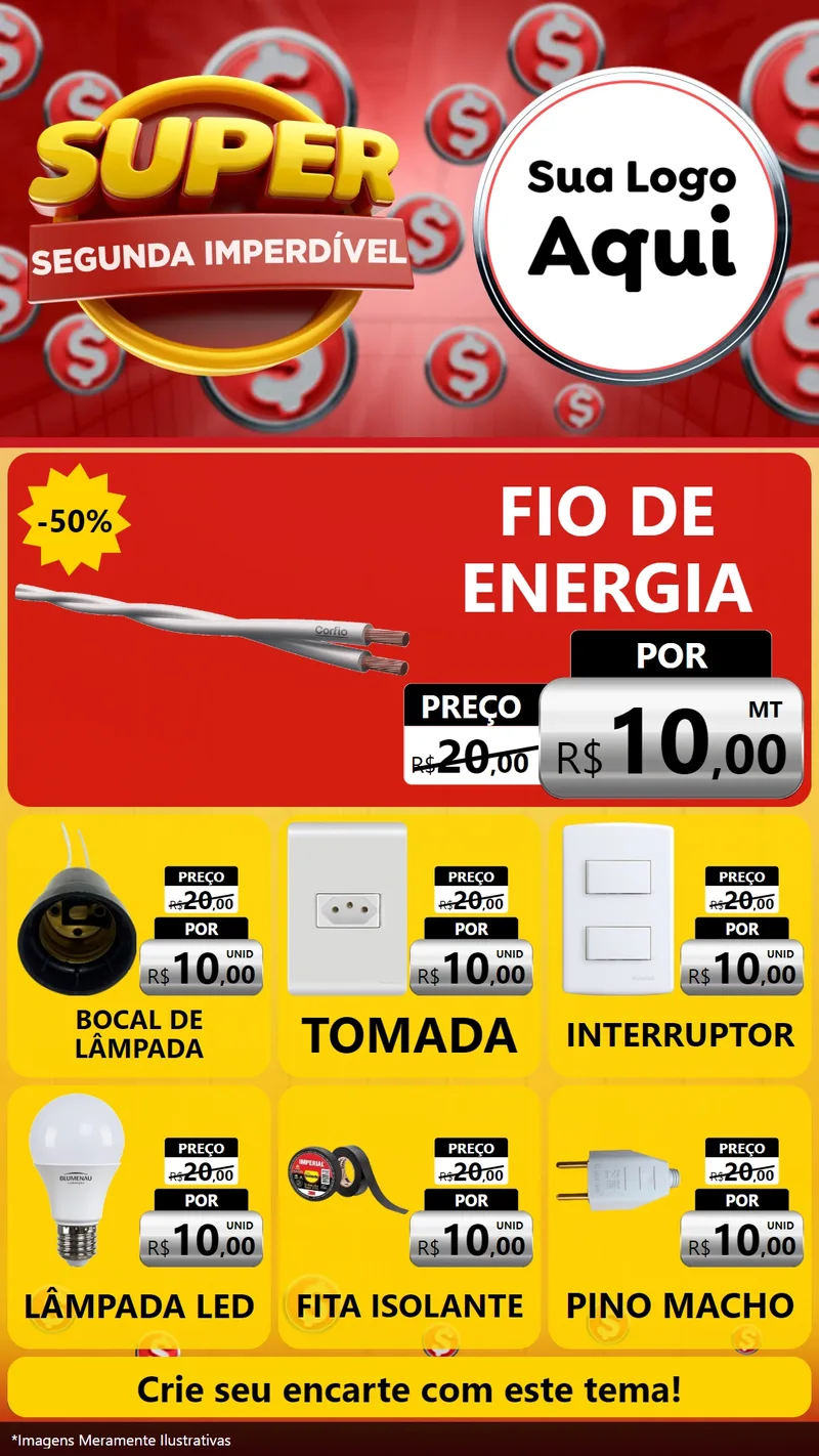 Modelo de Rede Social para Stories com o tema Super Segunda Imperdível para Materiais Elétricos