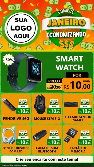 Modelo de Rede Social para Stories com o tema Comece Janeiro Economizando para Informática