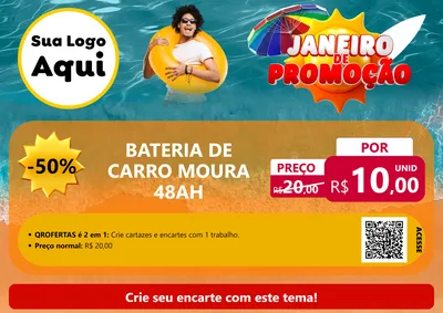 Modelo de Cartaz para Cartaz A4 Horizontal com o tema Janeiro de Promoção para Baterias Elétricas