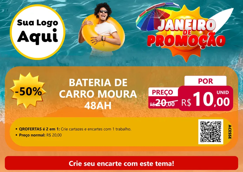 Modelo de Cartaz para Cartaz A4 Horizontal com o tema Janeiro de Promoção para Baterias Elétricas