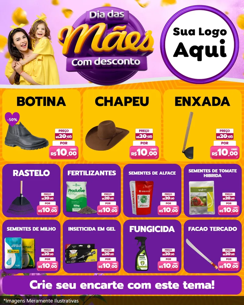 Modelo de Rede Social para Feed Instagram com o tema Dia das Mães com Desconto para Agropecuária