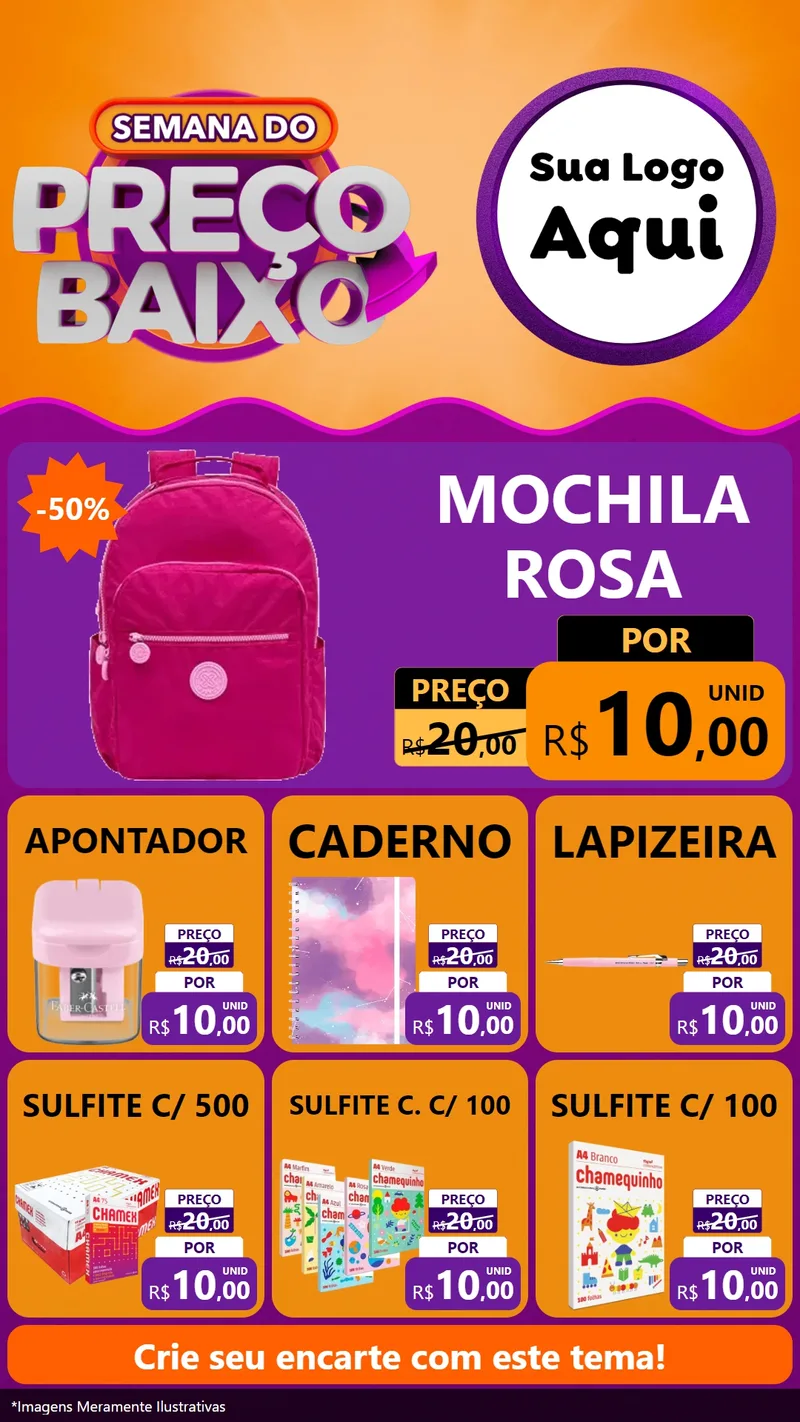 Modelo de Rede Social para Stories com o tema Semana do Preço Baixo para Papelaria