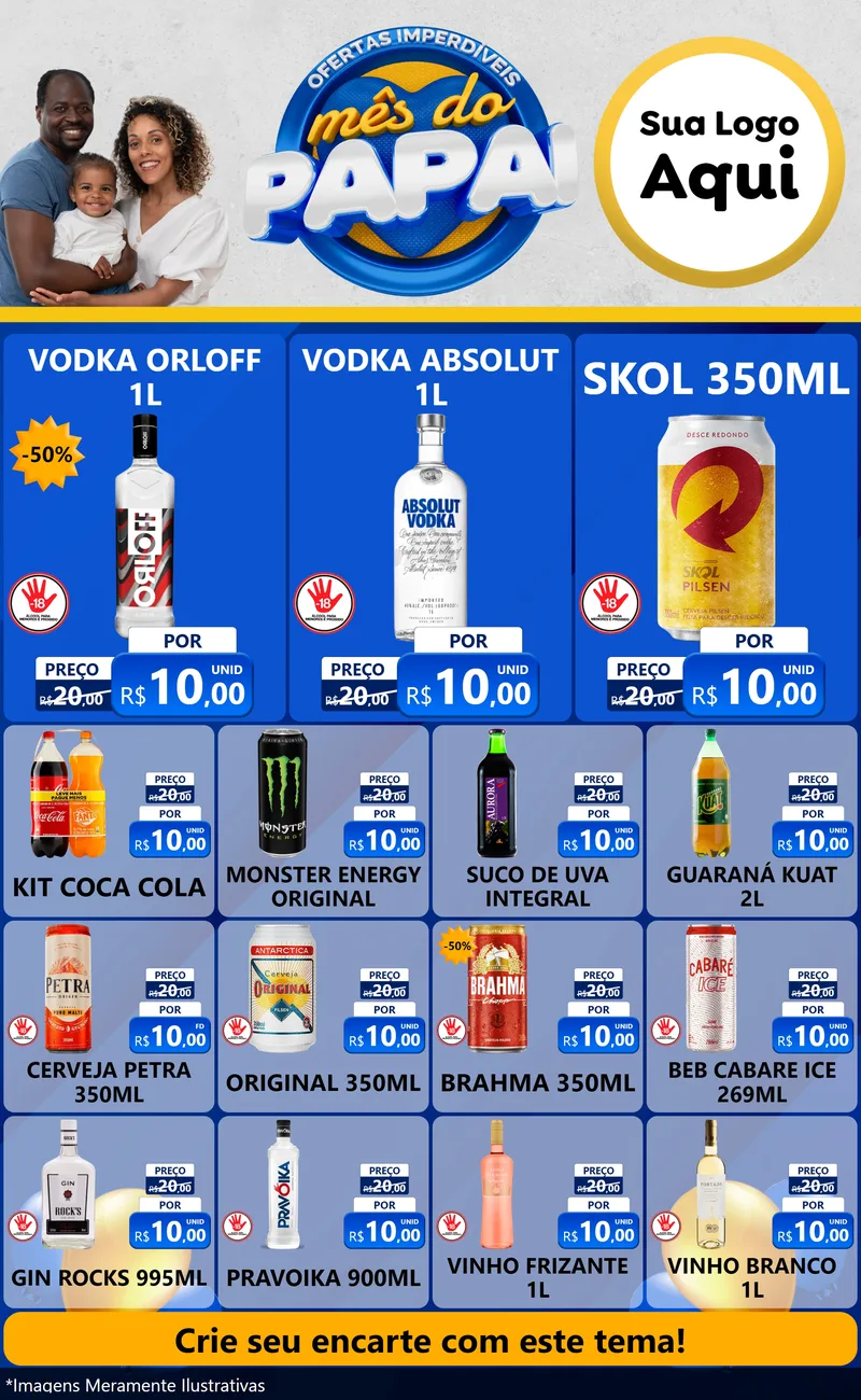 Modelo de Encarte para Encarte Grande com o tema Ofertas Imperdíveis Mês Do Papai para Distribuidora de bebidas