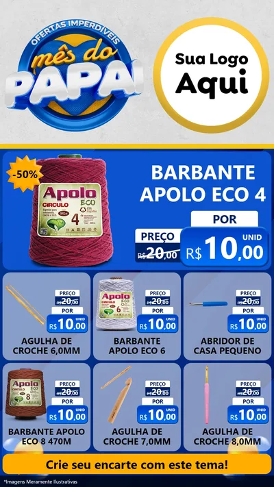 Modelo de Rede Social para Stories com o tema Ofertas Imperdíveis Mês Do Papai para Armarinho e Aviamentos