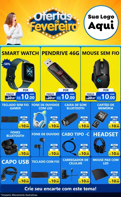 Modelo de Encarte para Encarte Grande com o tema Ofertas de Fevereiro para Informática