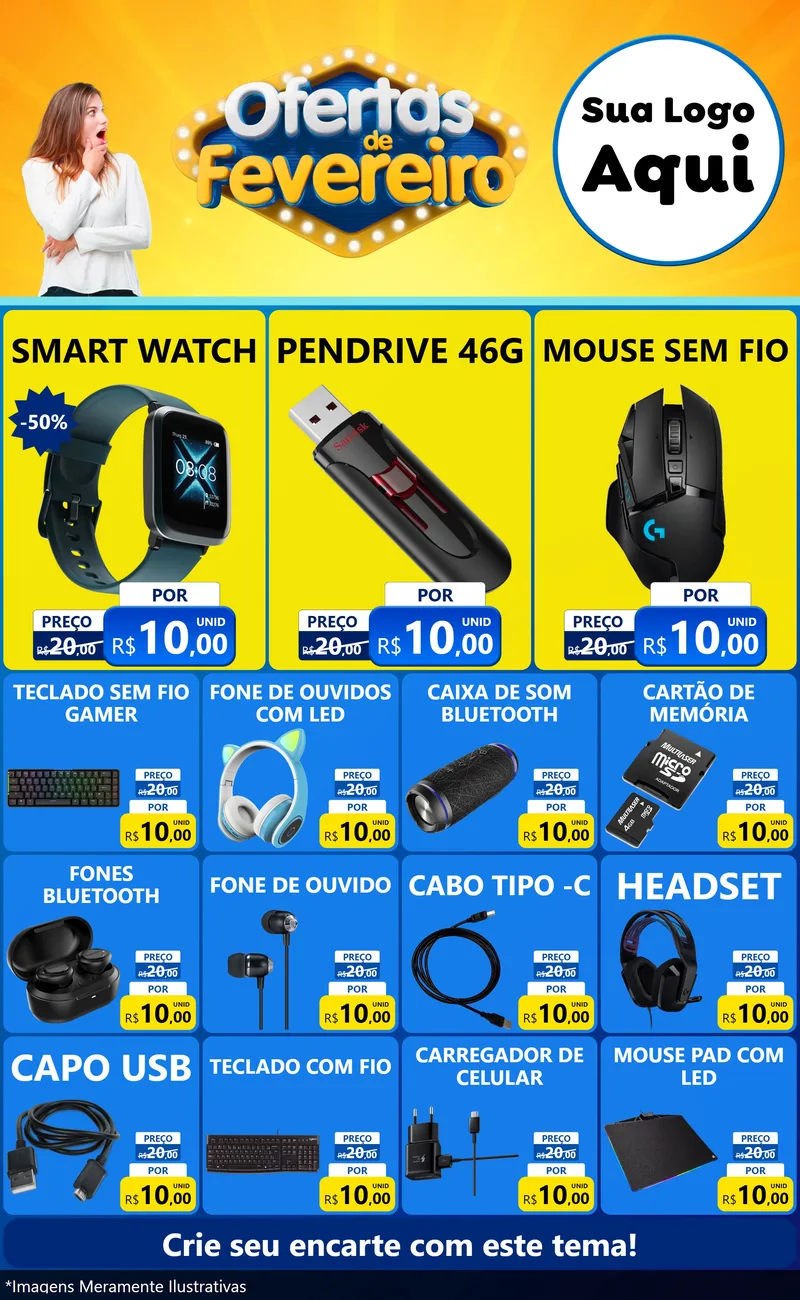 Modelo de Encarte para Encarte Grande com o tema Ofertas de Fevereiro para Informática