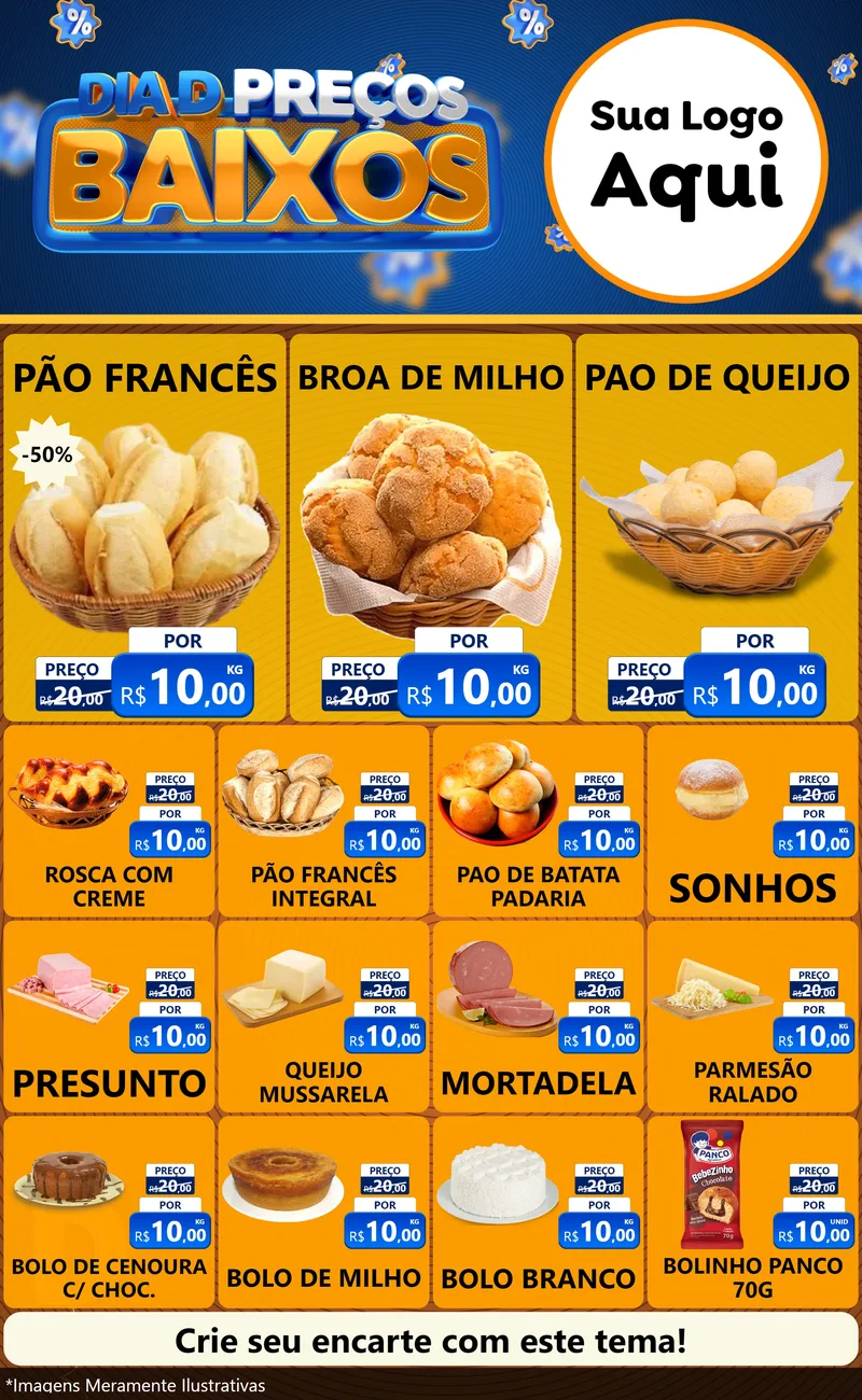 Modelo de Encarte para Encarte Grande com o tema Dia D Preço Baixo para Padaria