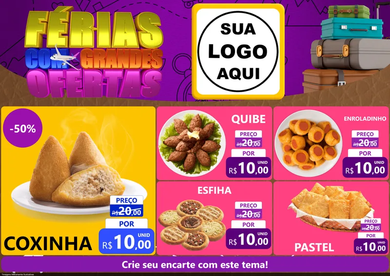 Modelo de Encarte para Encarte A4 Horizontal com o tema Férias com Grandes Ofertas para Salgadaria