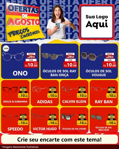 Modelo de Rede Social para Feed Instagram com o tema Ofertas de Agosto - Preços Incríveis para Óticas