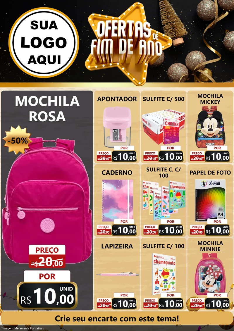 Modelo de Encarte para Encarte A4 Vertical com o tema Ofertas de Fim de Ano para Papelaria