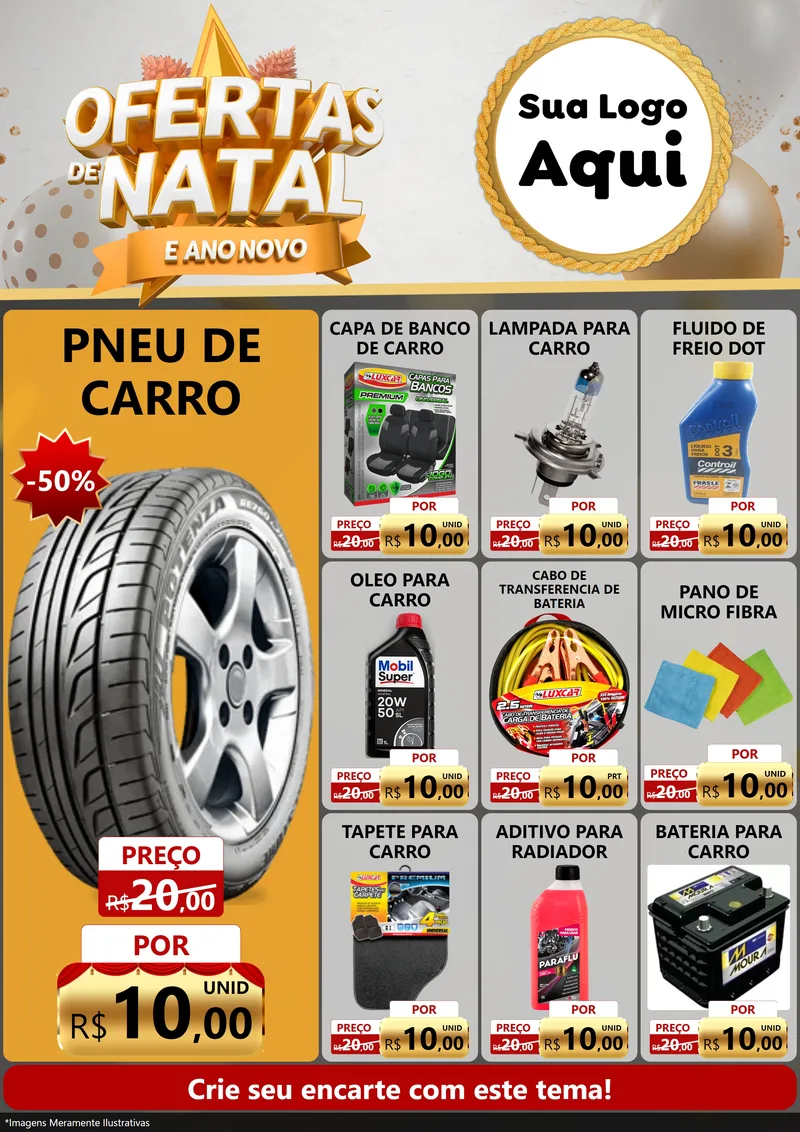 Modelo de Encarte para Encarte A4 Vertical com o tema Ofertas De Natal E Ano Novo para Auto peças