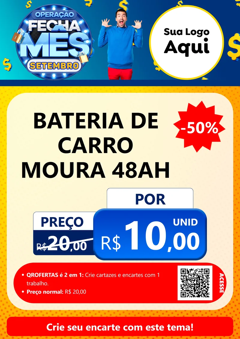 Modelo de Cartaz para Cartaz A4 Vertical com o tema Operação Fecha Mês Setembro para Baterias Elétricas