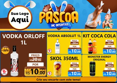 Modelo de Encarte para Encarte A4 Horizontal com o tema Páscoa de Ofertas para Distribuidora de bebidas
