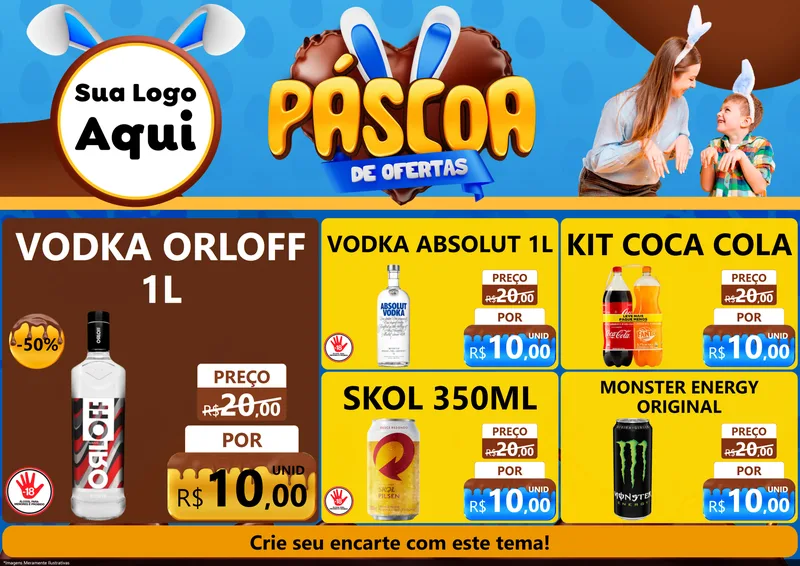 Modelo de Encarte para Encarte A4 Horizontal com o tema Páscoa de Ofertas para Distribuidora de bebidas