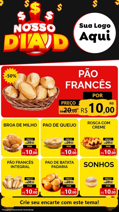 Modelo de Rede Social para Stories com o tema Nosso Dia D para Padaria