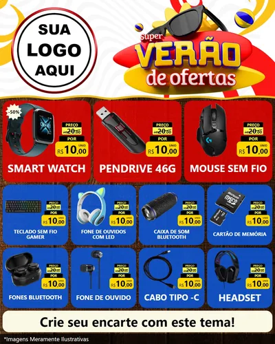 Modelo de Rede Social para Feed Instagram com o tema Super Verão de Ofertas para Informática