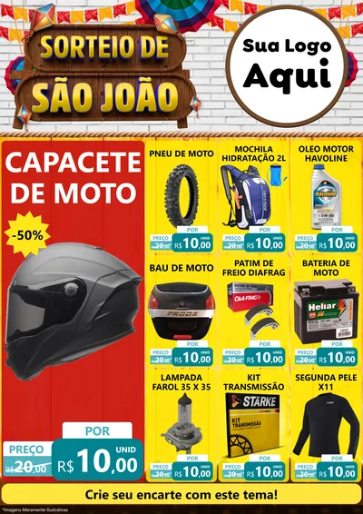 Modelo de Encarte para Encarte A4 Vertical com o tema Sorteio de São João para Moto peças