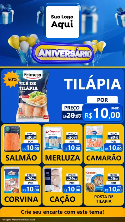 Modelo de Rede Social para Stories com o tema Aniversário para Peixaria
