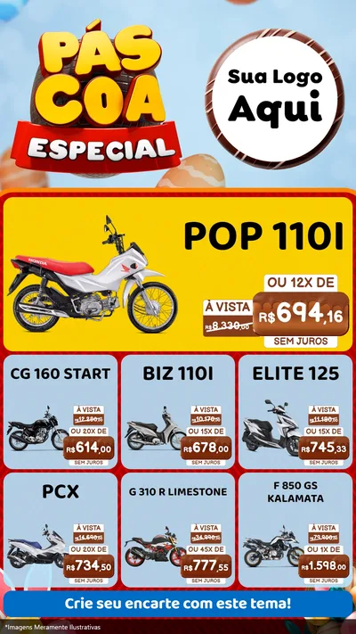 Modelo de Rede Social para Stories com o tema Páscoa Especial para Concessionaria de Motos