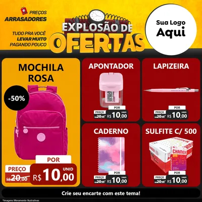 Modelo de Rede Social para Feed Facebook com o tema Explosão de Ofertas para Papelaria