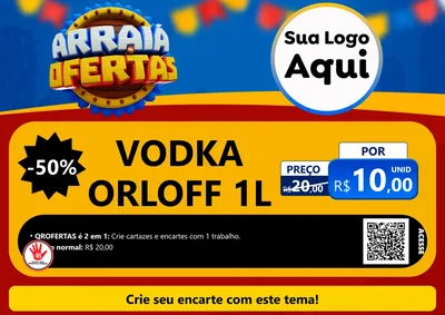 Modelo de Cartaz para Cartaz A4 Horizontal com o tema Arraiá de Ofertas - Junina para Distribuidora de bebidas