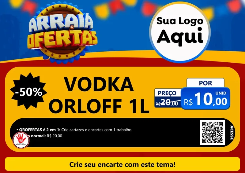 Modelo de Cartaz para Cartaz A4 Horizontal com o tema Arraiá de Ofertas - Junina para Distribuidora de bebidas