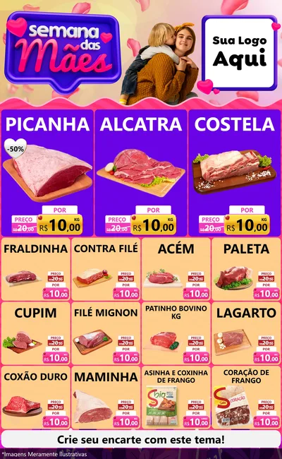 Modelo de Encarte para Encarte Grande com o tema Semana das Mães para Açougue