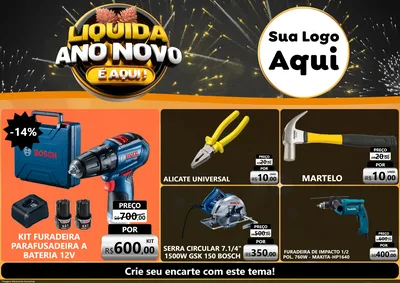Modelo de Encarte para Encarte A4 Horizontal com o tema Liquida Ano Novo É Aqui! para Maquinas e Ferramentas