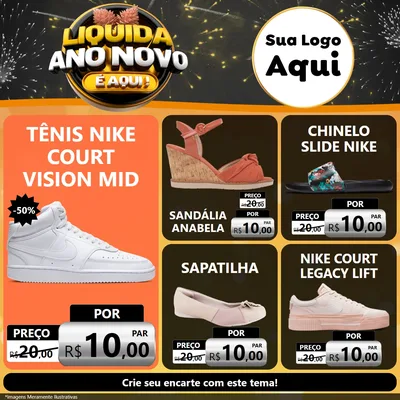 Modelo de Rede Social para Feed Facebook com o tema Liquida Ano Novo É Aqui! para Calçados