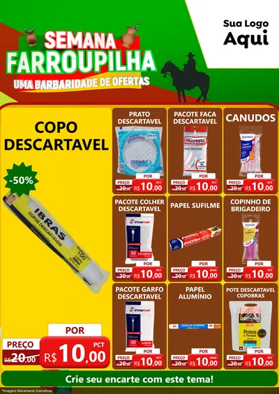 Modelo de Encarte para Encarte A4 Vertical com o tema Semana Farroupilha - Uma Barbaridade de Ofertas para Embalagens