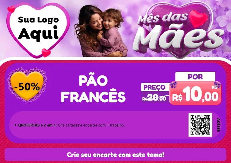 Modelo de Cartaz para Cartaz A4 Horizontal com o tema Mês das Mães para Padaria