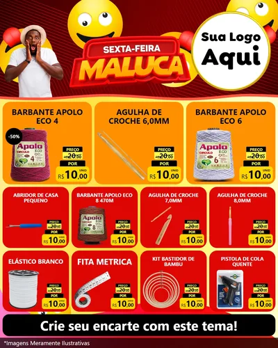 Modelo de Rede Social para Feed Instagram com o tema Sexta-feira Maluca para Armarinho e Aviamentos