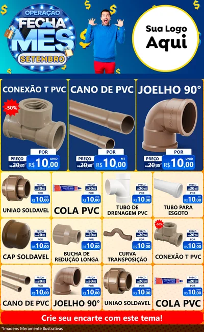 Modelo de Encarte para Encarte Grande com o tema Operação Fecha Mês Setembro para Tubos e conexões